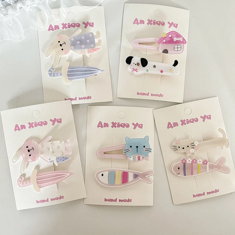 可爱卡通小鱼猫咪小兔儿童发夹对装宝宝发卡边夹刘海夹鸭嘴夹发饰