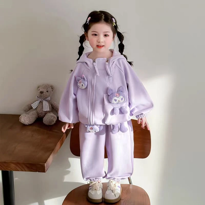 52120女童秋款斜拉链卫衣套装2025秋装新款洋气连帽宝宝衣服