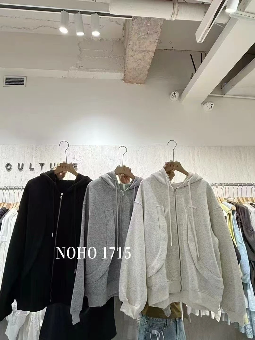 休闲风开衫款连帽针织春秋冬卫衣开衫纯色带帽加绒