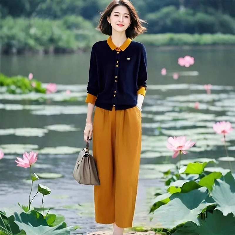流行2025年女装秋季新款气质显瘦翻领时尚九分裤两件套