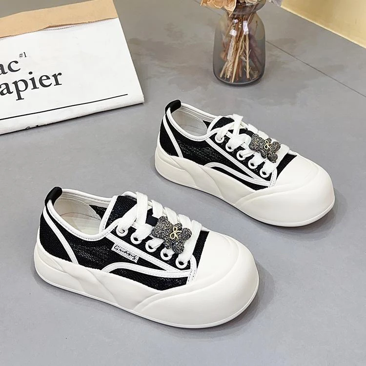厚底镂空网面透气板鞋女鞋2024新款夏季爆款小白鞋亮片软底面包鞋