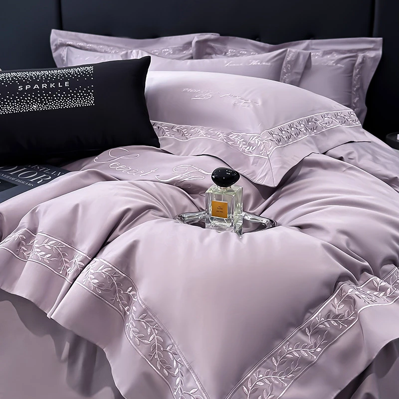 新款-麦穗-全棉高端刺绣宽边工艺款四件套100%纯棉床上用品套件