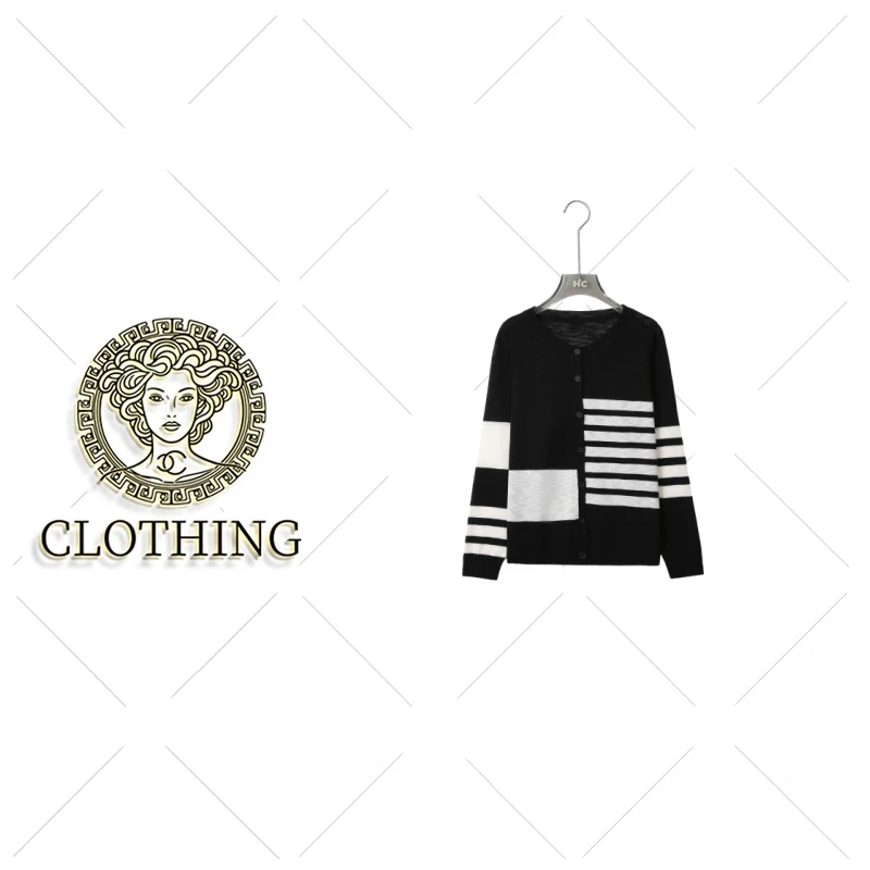 【CLOTHING/原创设计】格蕾丝条纹/撞色毛织开衫针织外套女6886