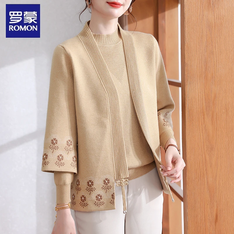 罗蒙妈妈秋装针织开衫两件套2025新款中老年女装春秋款巨好看外套