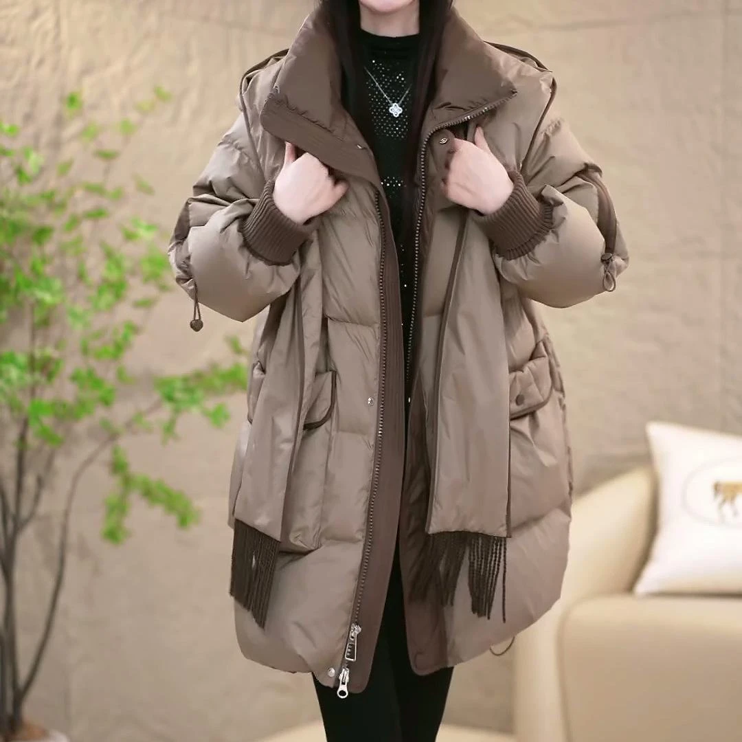 五防免洗2025冬季新款时尚大气连帽围巾设计感百搭保暖羽绒服