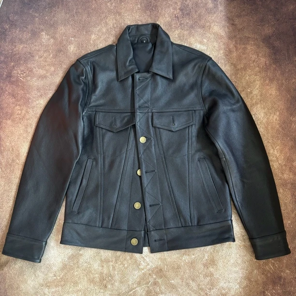 春秋新款男士真皮皮衣时尚牛仔507头层牛皮复古夹克休闲短款外套
