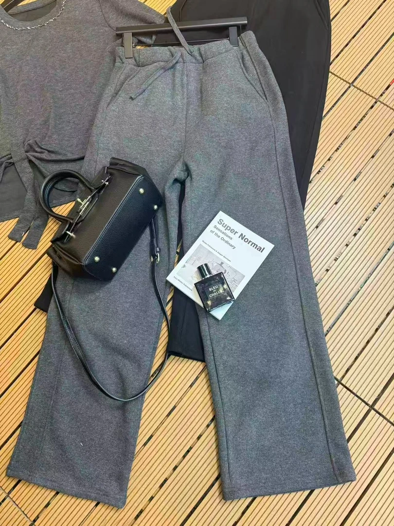 百搭大版时尚保暖加绒休闲糯米加厚直筒裤6226黑色