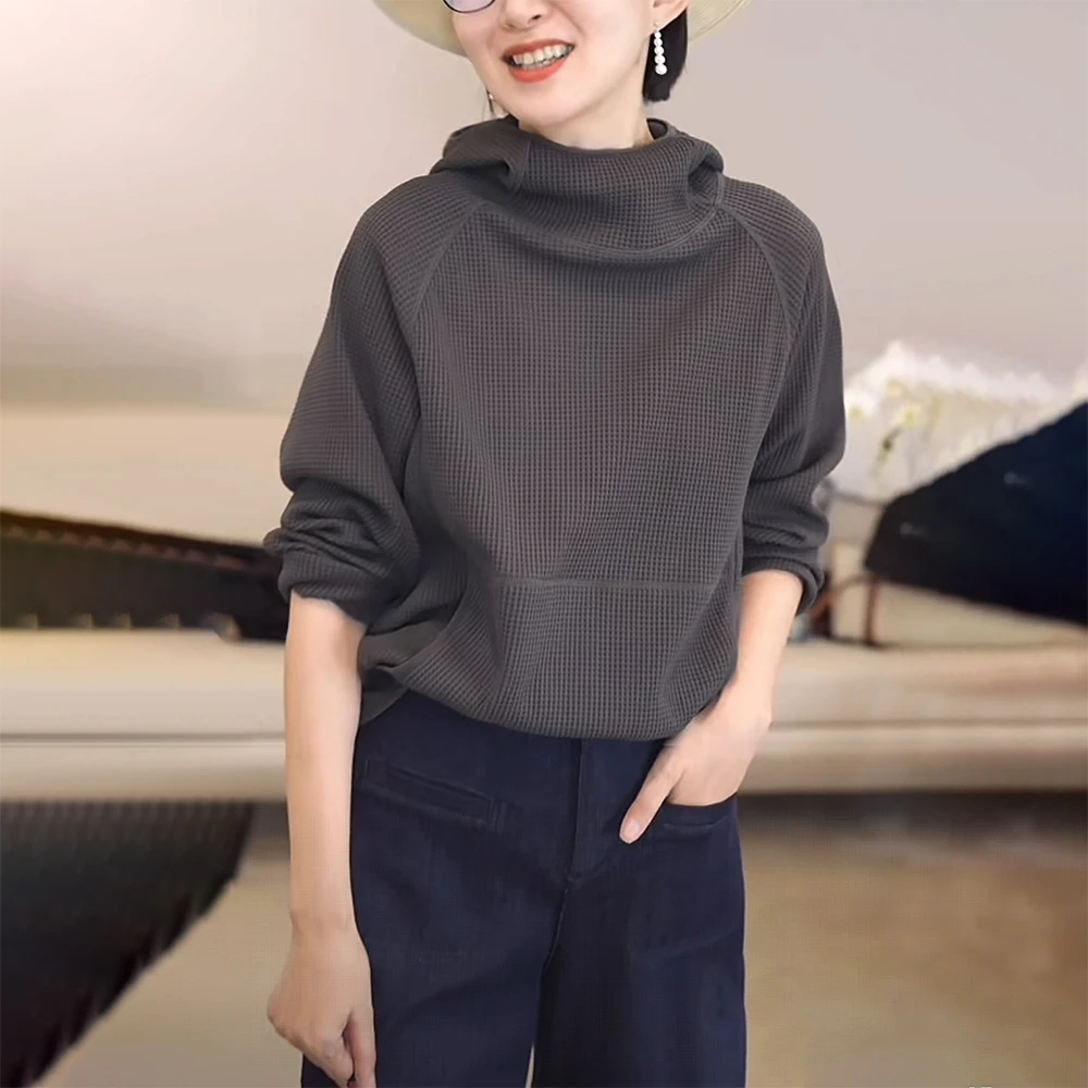 2025早秋新款美式灰色连帽卫衣女士时尚洋气减龄宽松休闲运动上衣