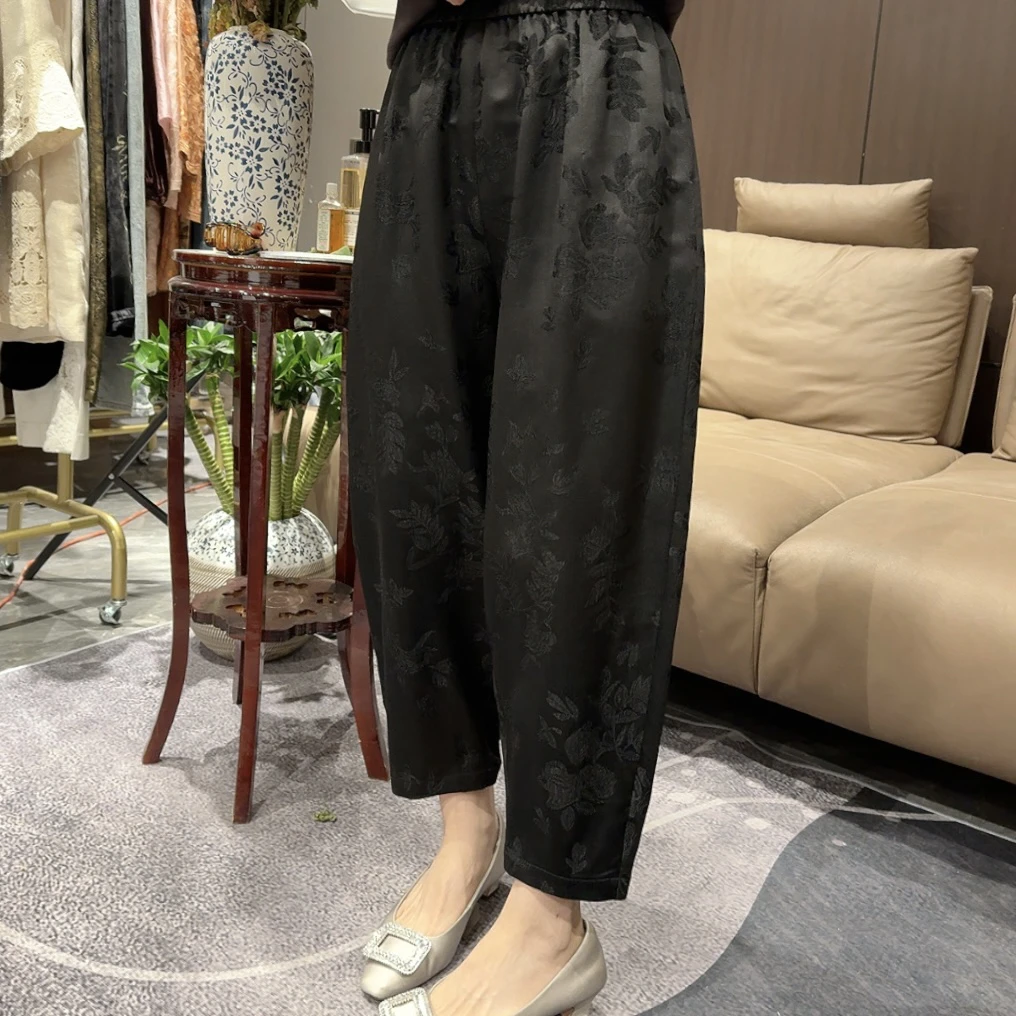 小树叶刺绣中式百搭萝卜裤