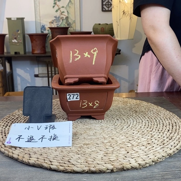 紫砂花盆  微瑕清水四方两只272