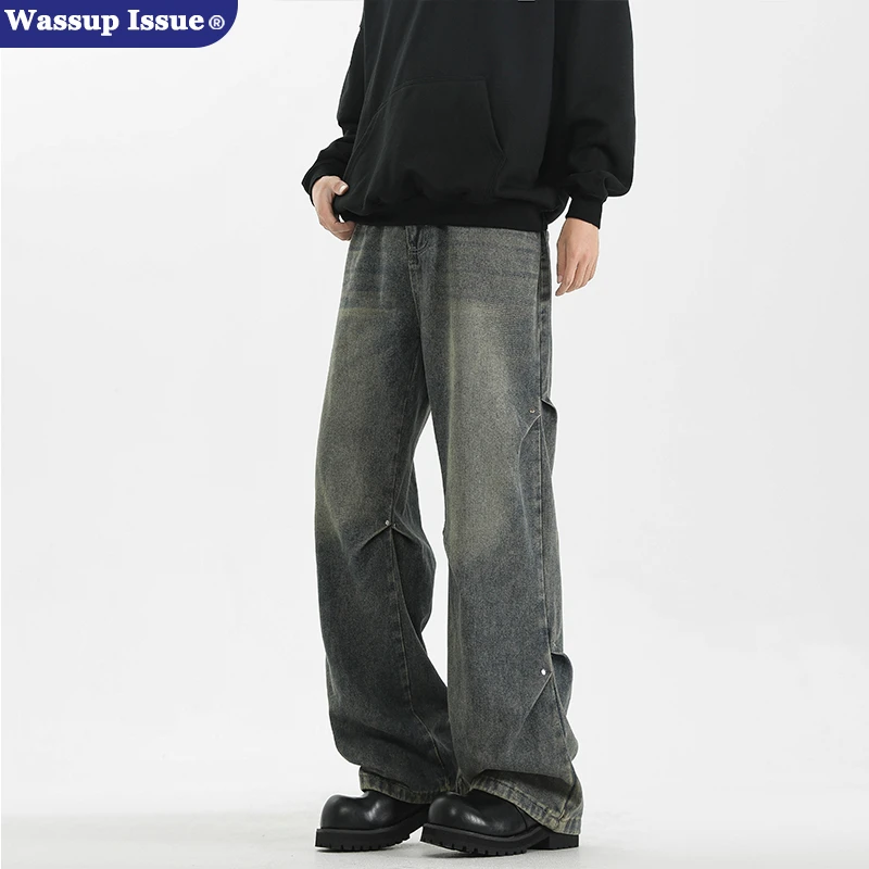 WASSUP ISSUE美式复古水洗牛仔裤男款春秋宽松直筒阔腿休闲裤子潮