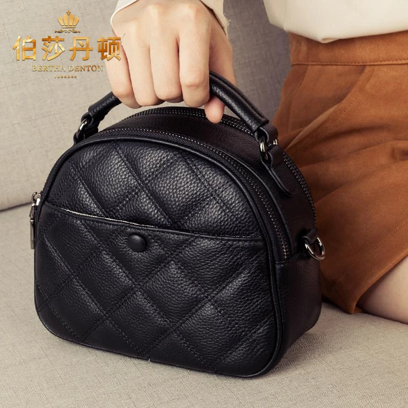 伯莎丹顿女士包包2025新款时尚菱格真皮手提包女士百搭单肩斜挎包