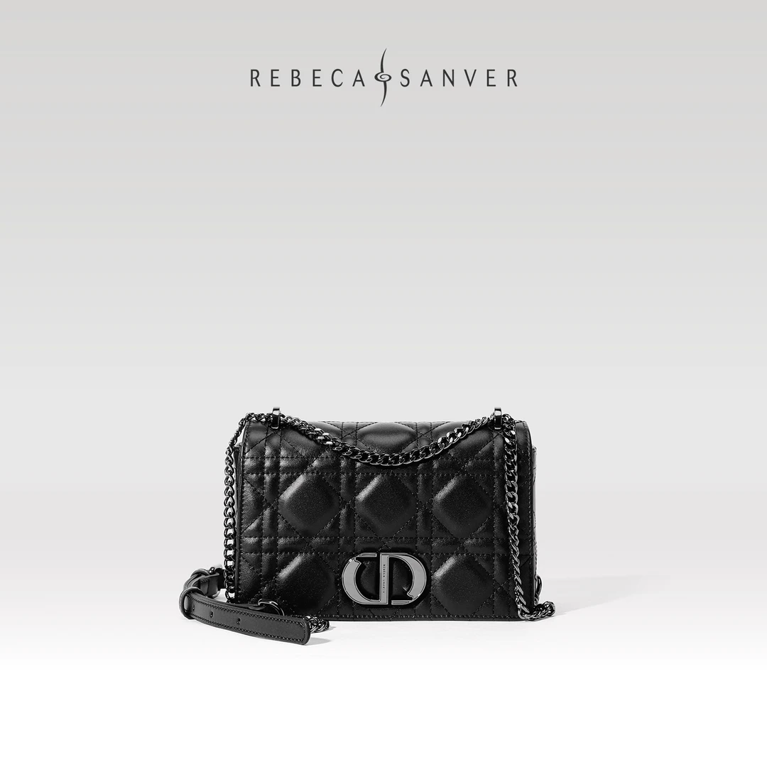 REBECA SANVER 【阳光海岸】头层牛皮女包菱格小香风小方豆腐包