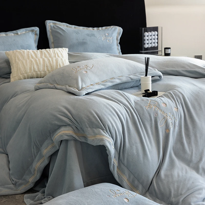 高克重冬季保暖轻奢高定系类宽边刺绣工艺款牛奶绒四件套AL乔森