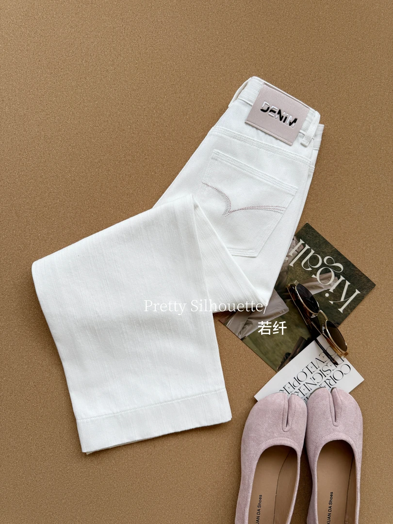 Pretty Silhouette/若纤夏款上新凉爽显瘦【纱雾白】九分阔腿奶奶裤