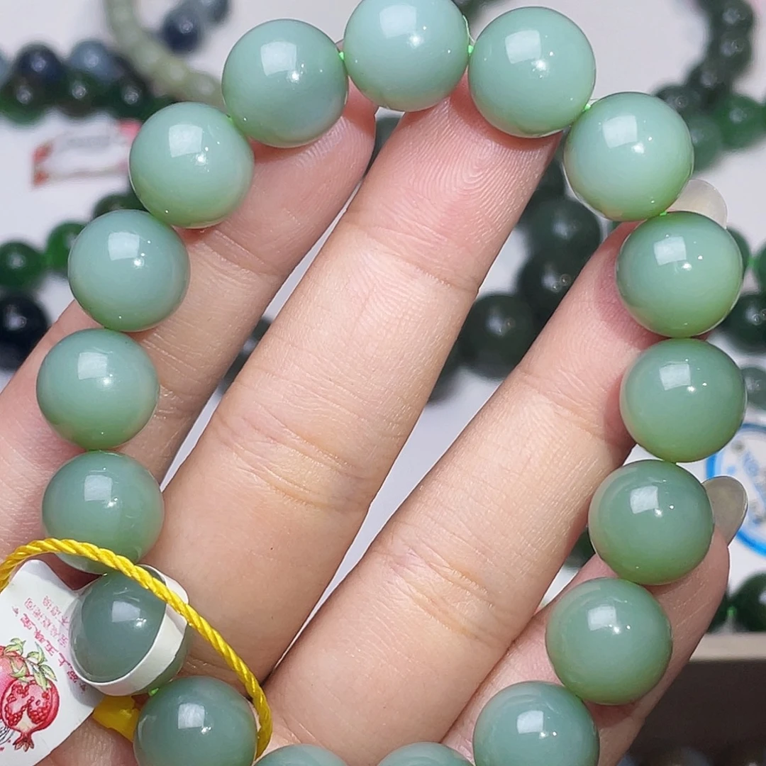 未镶嵌手链和田玉（碧玉）俄粉青特细蓝调 12