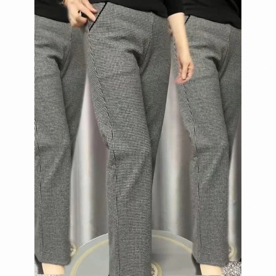 千鸟格高腰显瘦直筒裤时尚休闲百搭九分小脚裤女