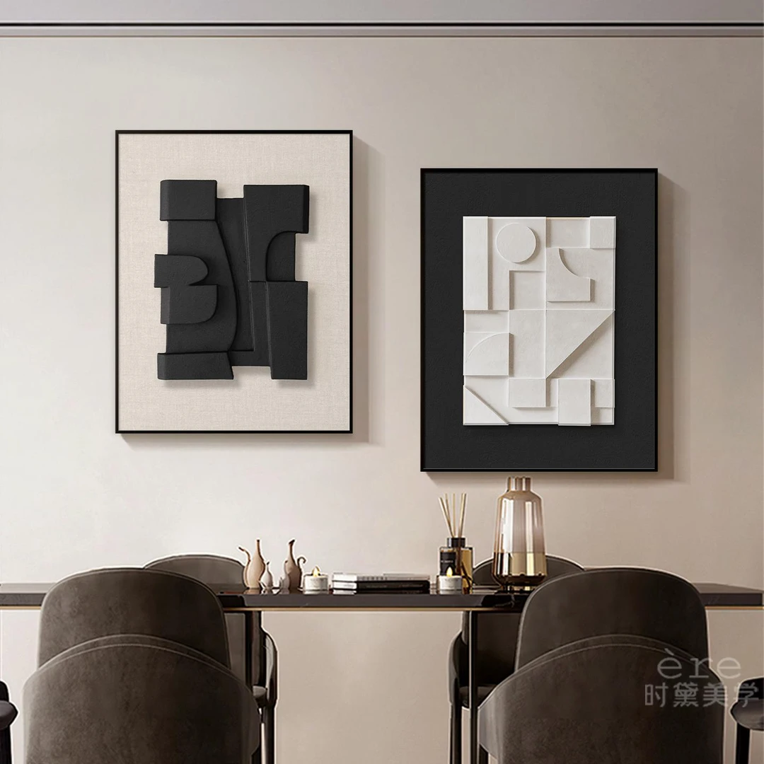 意式极简餐厅装饰画高级感艺术客厅挂画黑白抽象餐桌壁画两联画