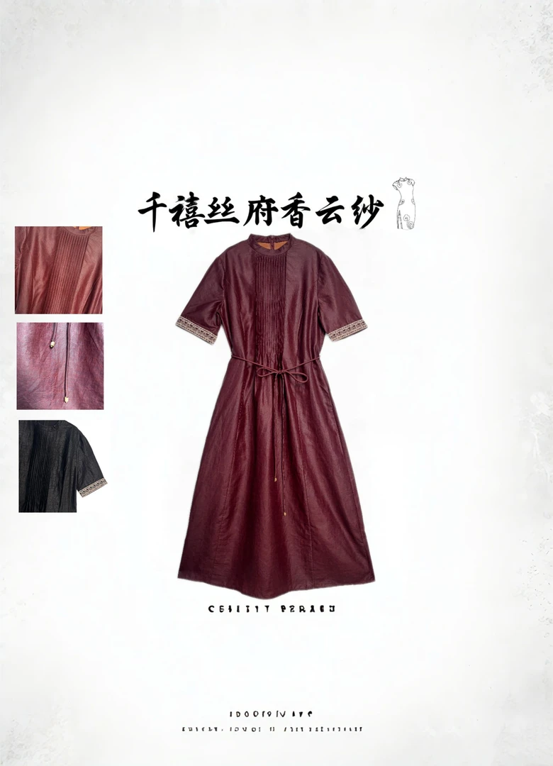 【千禧专属】1488香云纱桑蚕丝休闲时尚气质百搭红油皮黑龟连衣裙