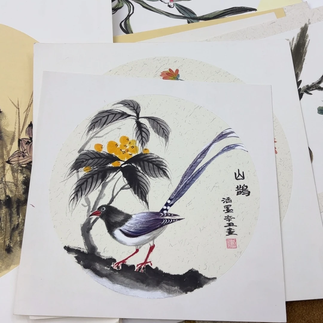 国画斗方卡纸作品童