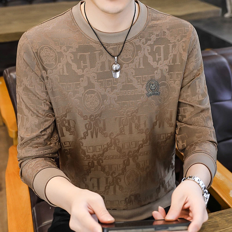 KEMPOTIWO肯珀蒂韦2025秋季新款圆领卫衣男士加绒加厚时尚休闲潮