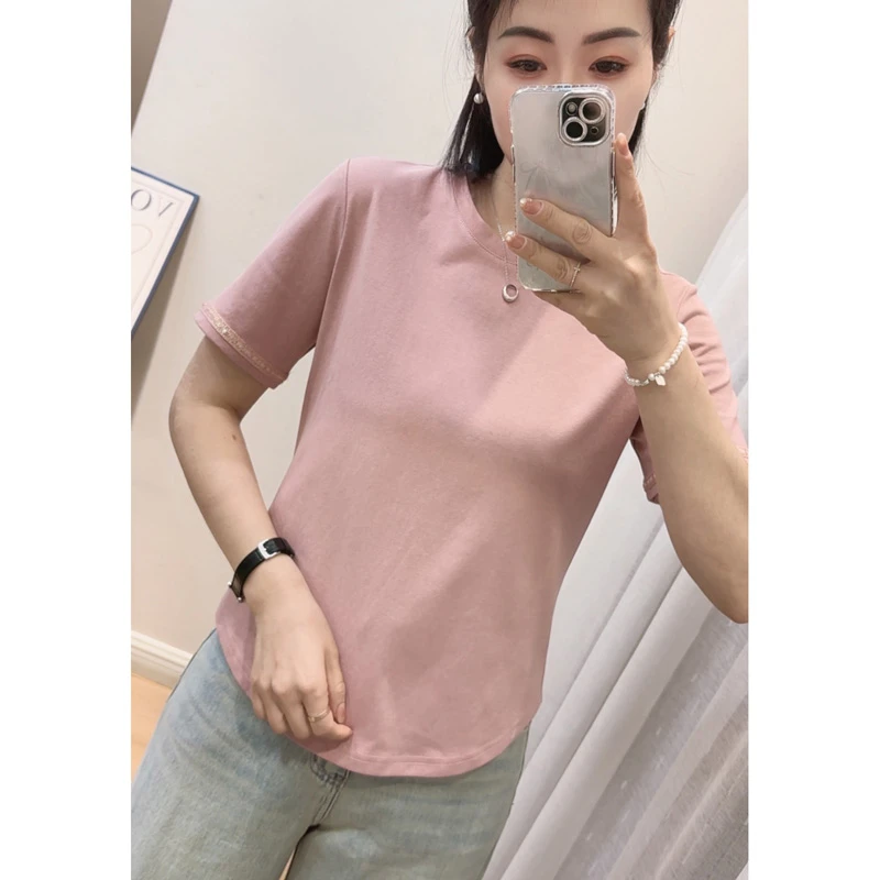 【清款5】袖口亮丝设计圆领短袖T恤2330