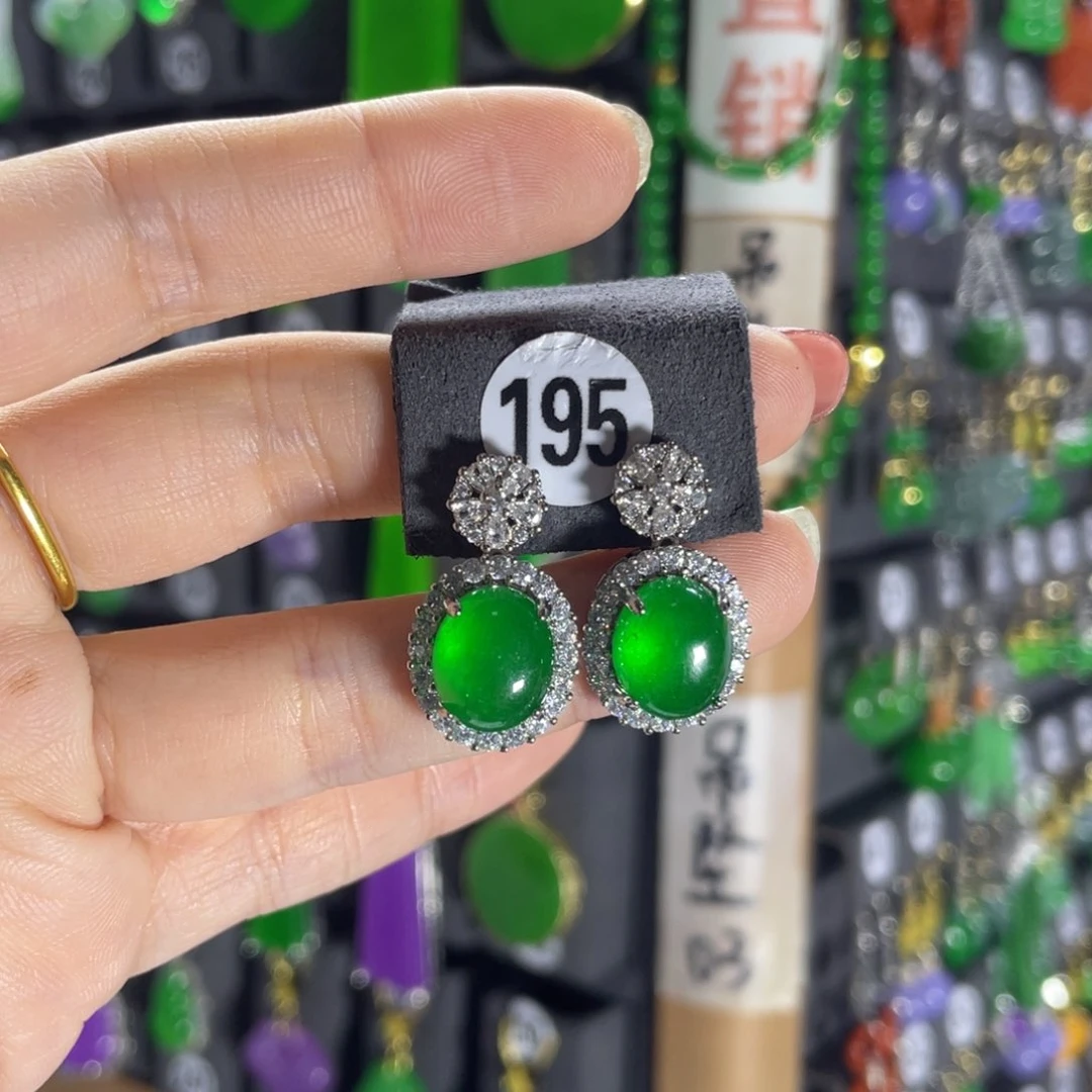 银S925镶嵌翡翠耳饰195