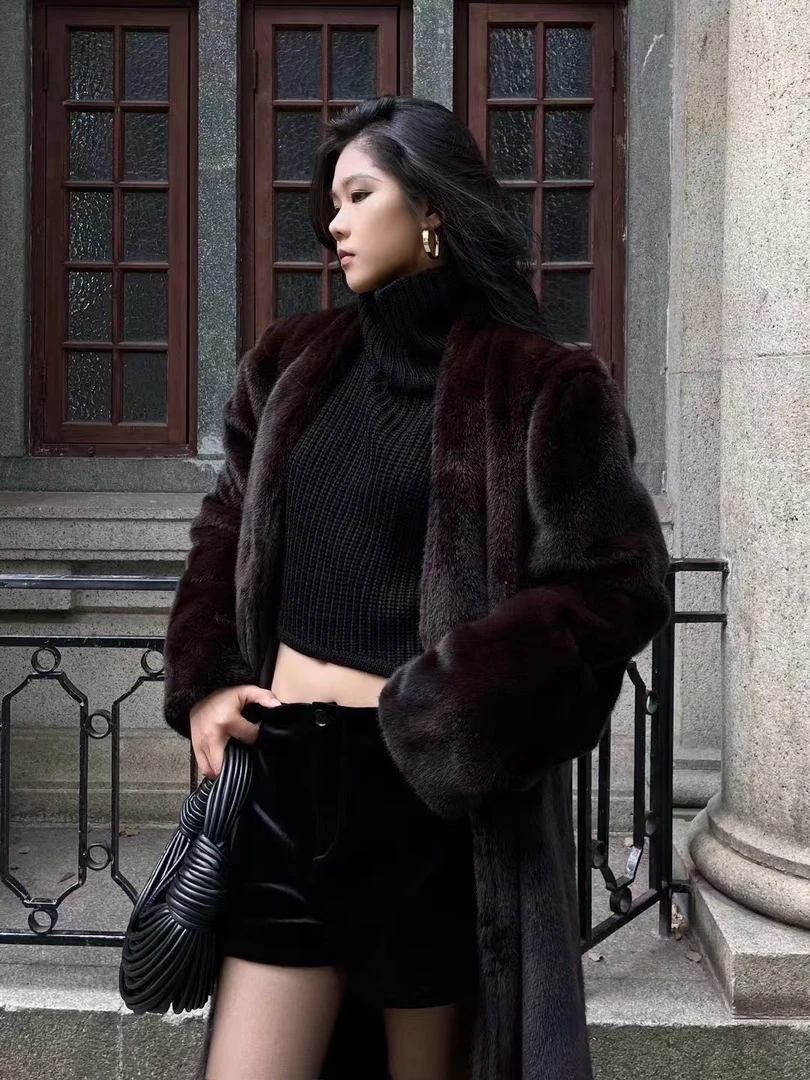 欧货环保毛常长款大衣设计师加厚冬季时尚百搭气质女款中长款