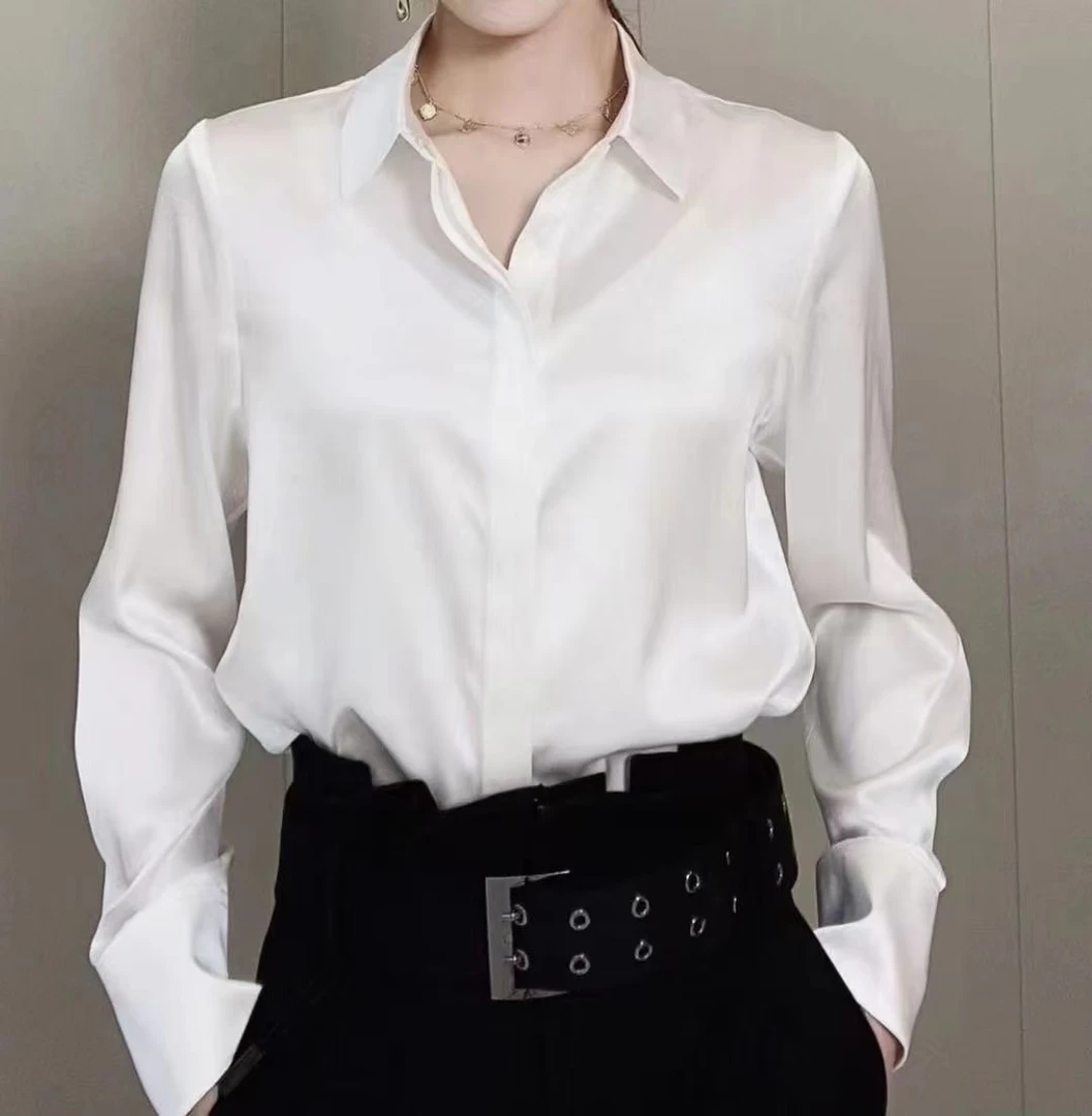 女士春秋新款时尚桑蚕丝长袖衬衫正装百搭内搭