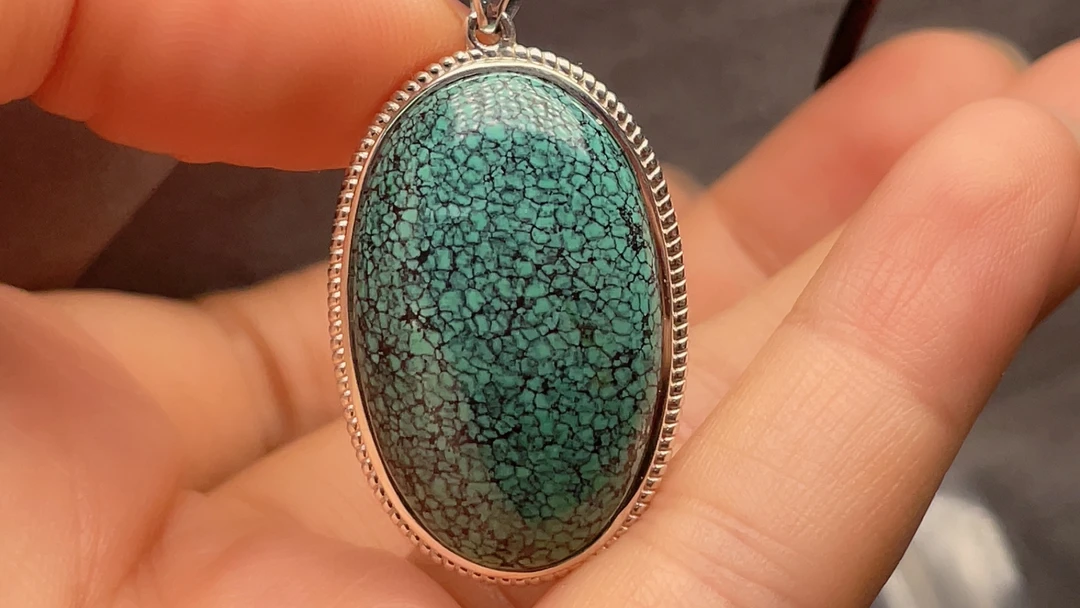 原矿绿松石高瓷绿 水草纹牌子 尺寸20x42x6mm 克重9.3g