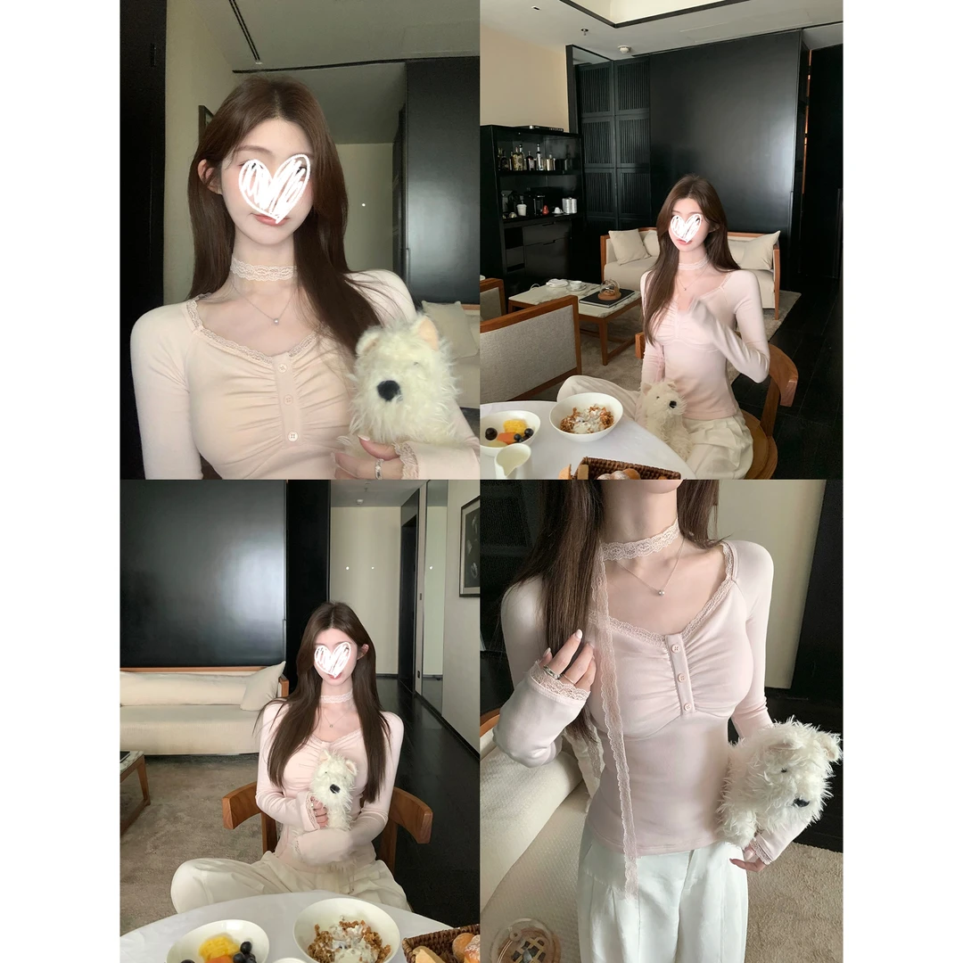 首尔日记 早秋新款设计感甜美辣妹气质纯欲打底衫长袖上衣女Y3525