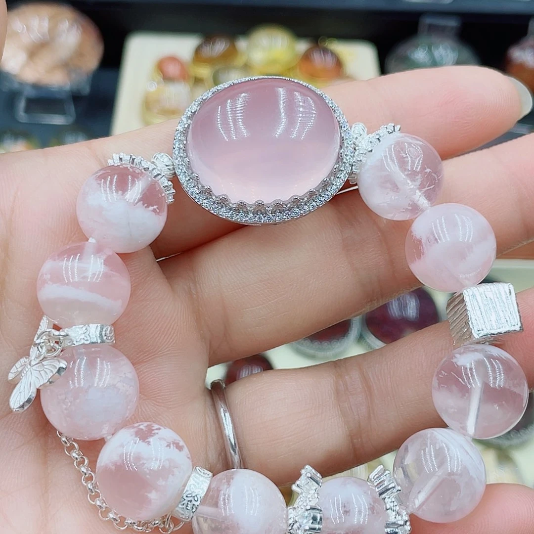 水晶磨合手串银S925镶嵌每***困