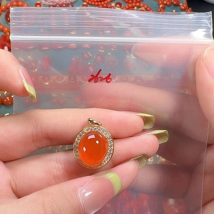 南红玛瑙银S925镶嵌吊坠