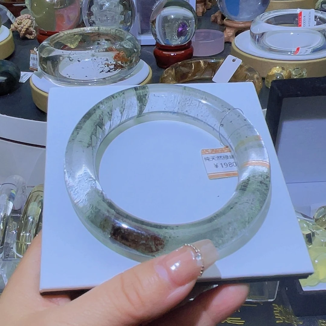 水晶手镯未镶嵌天然绿幽灵58圈口
