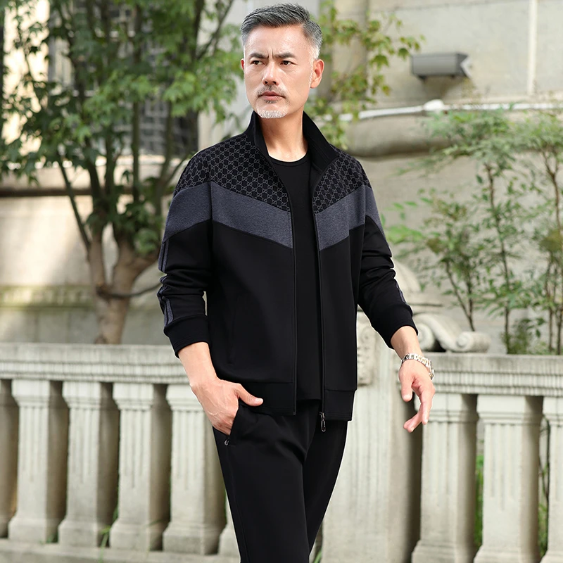 中老年运动服套装男春秋季爸爸秋装宽松大码中年男士休闲跑步晨练