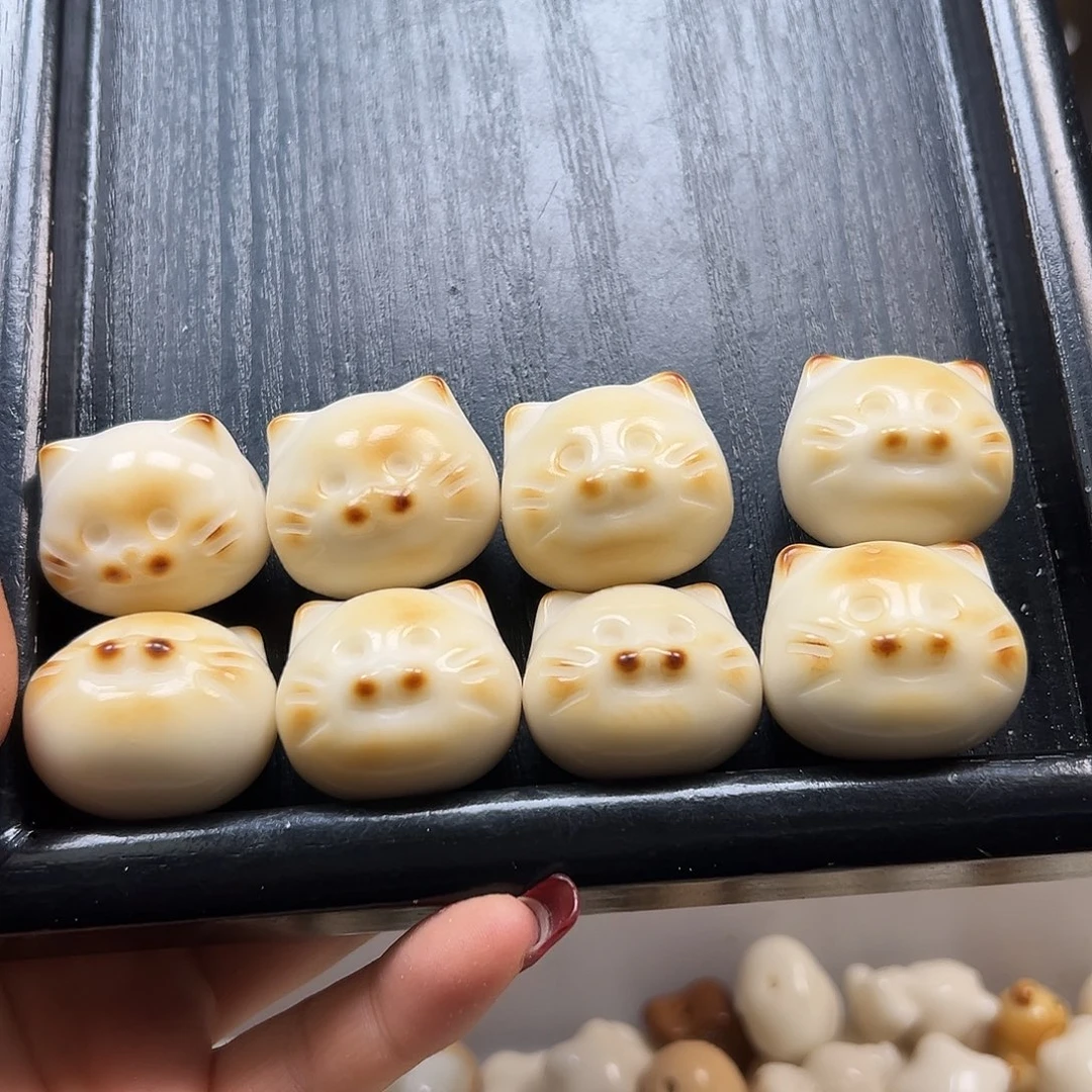 手串菩提根/象牙果瑕疵炭烤胡须猫8颗有裂