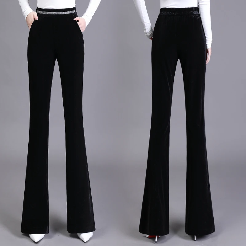 金丝绒微喇叭裤女秋冬新款高腰修身显瘦显高垂感休闲裤高档女裤子