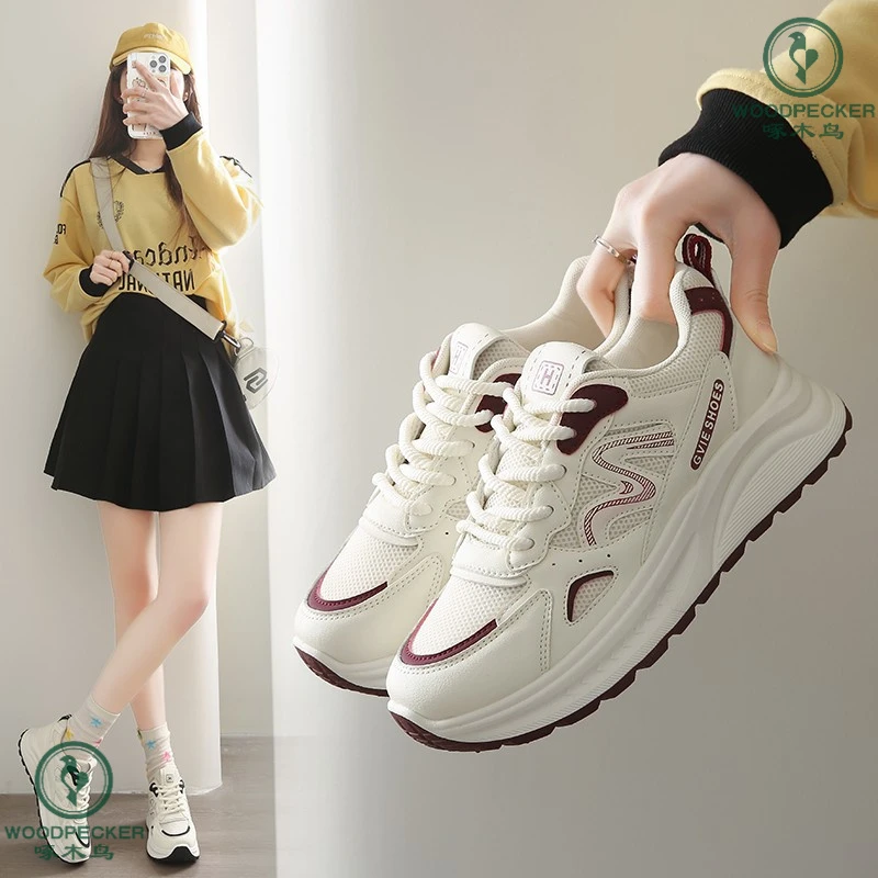 2025春秋新款大码41-42显脚小老爹鞋透气网面厚底轻便运动鞋女鞋