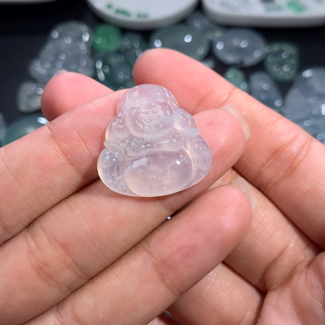 翡翠裸石未镶嵌雪花棉大肚佛