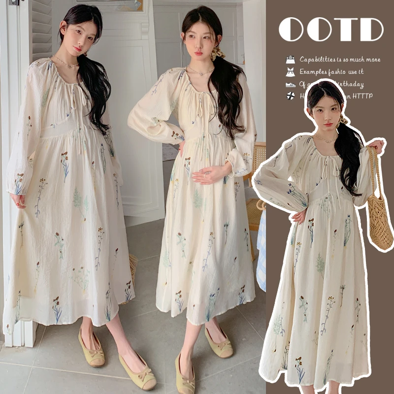 设计感减龄孕妇装春夏季新款洋气法式重工刺绣气质时髦孕妇连衣裙