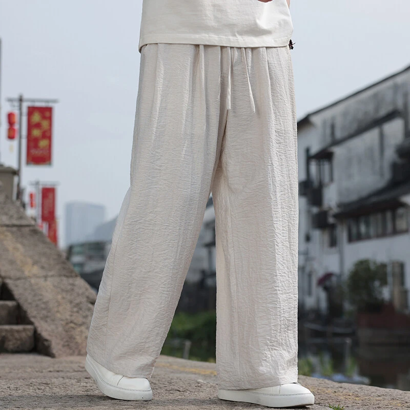 2025春夏新款中国风男冰丝休闲裤大码透气新中式宽松时尚阔腿裤