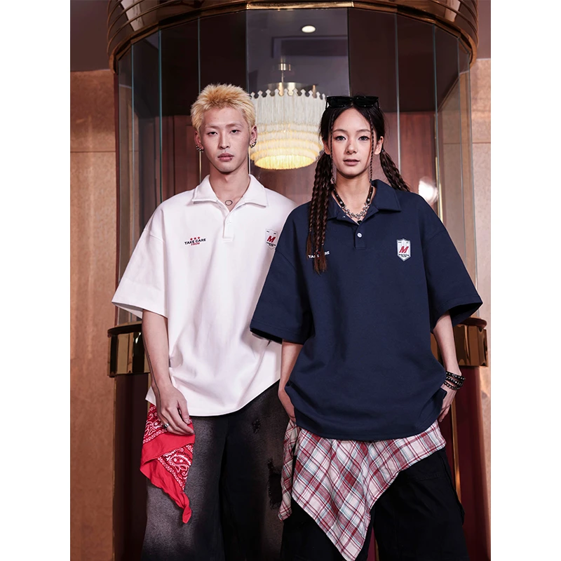 MANYSTON 美式高街280g重磅短袖男款夏季国潮情侣polo衫T恤打底衫