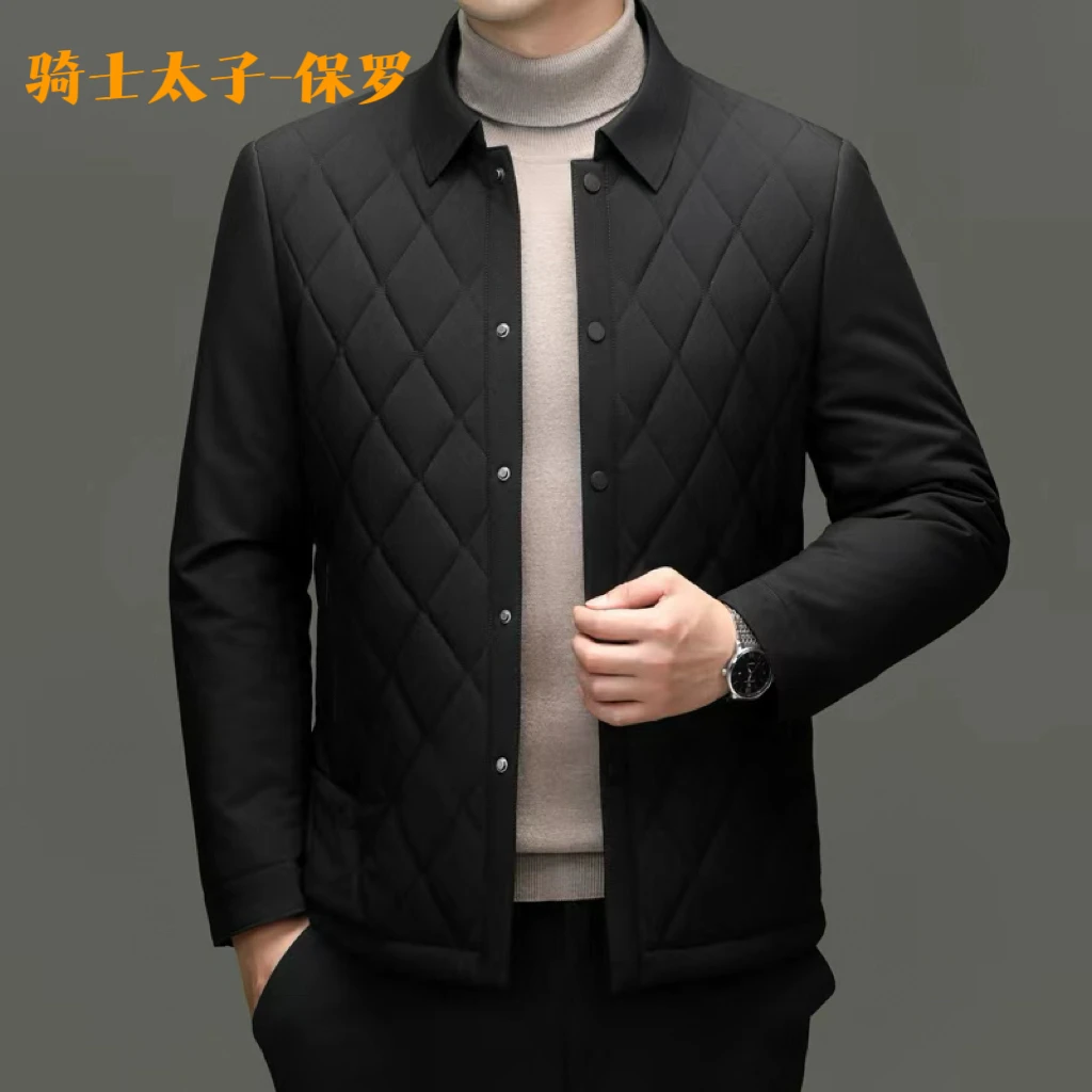 男士男款中老年商务休闲含桑蚕丝爸爸装翻领轻薄夹克冬季外套中年