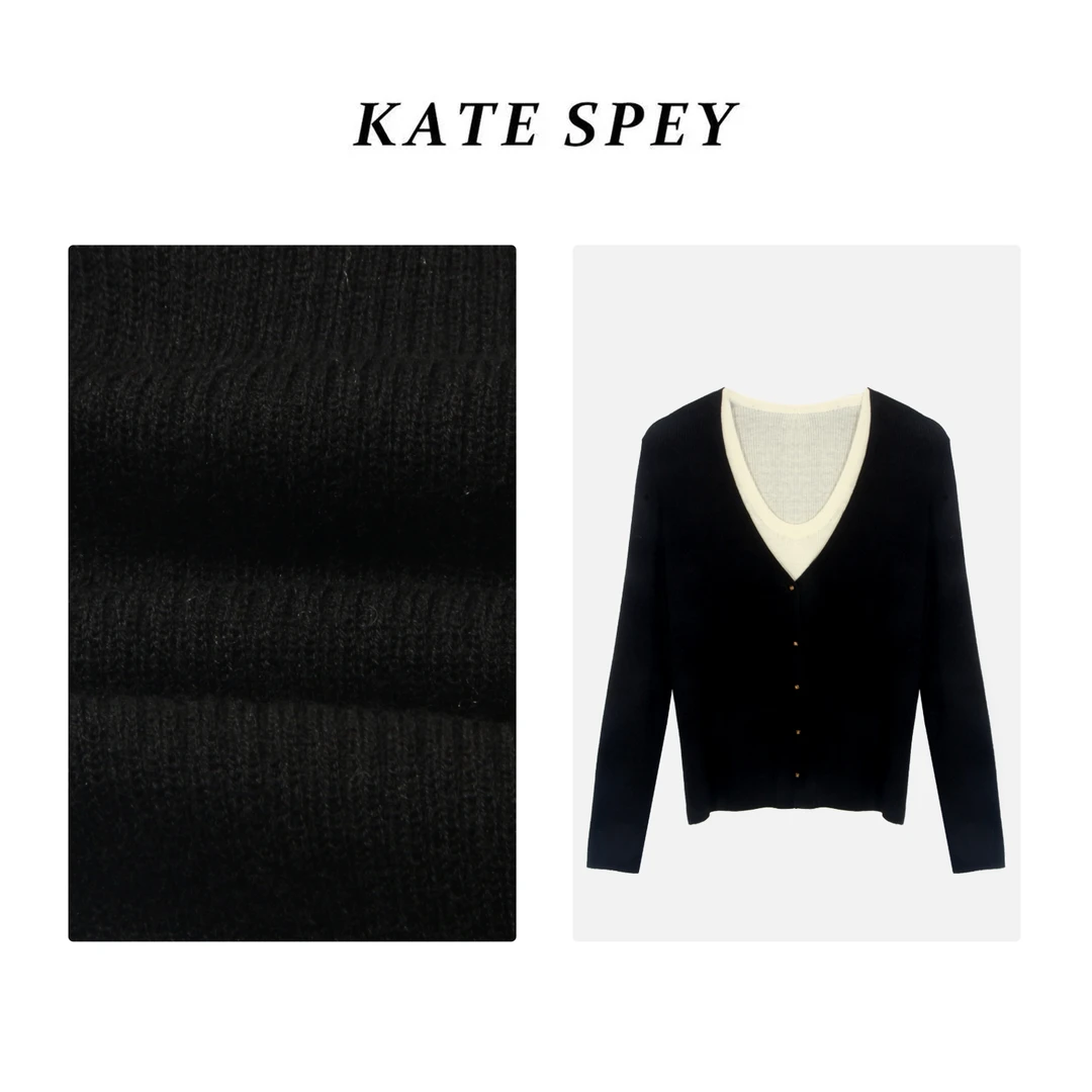 凯特丝蓓125#圆领假两件针织衫24年秋新品女罗纹肌理套衫1-1081