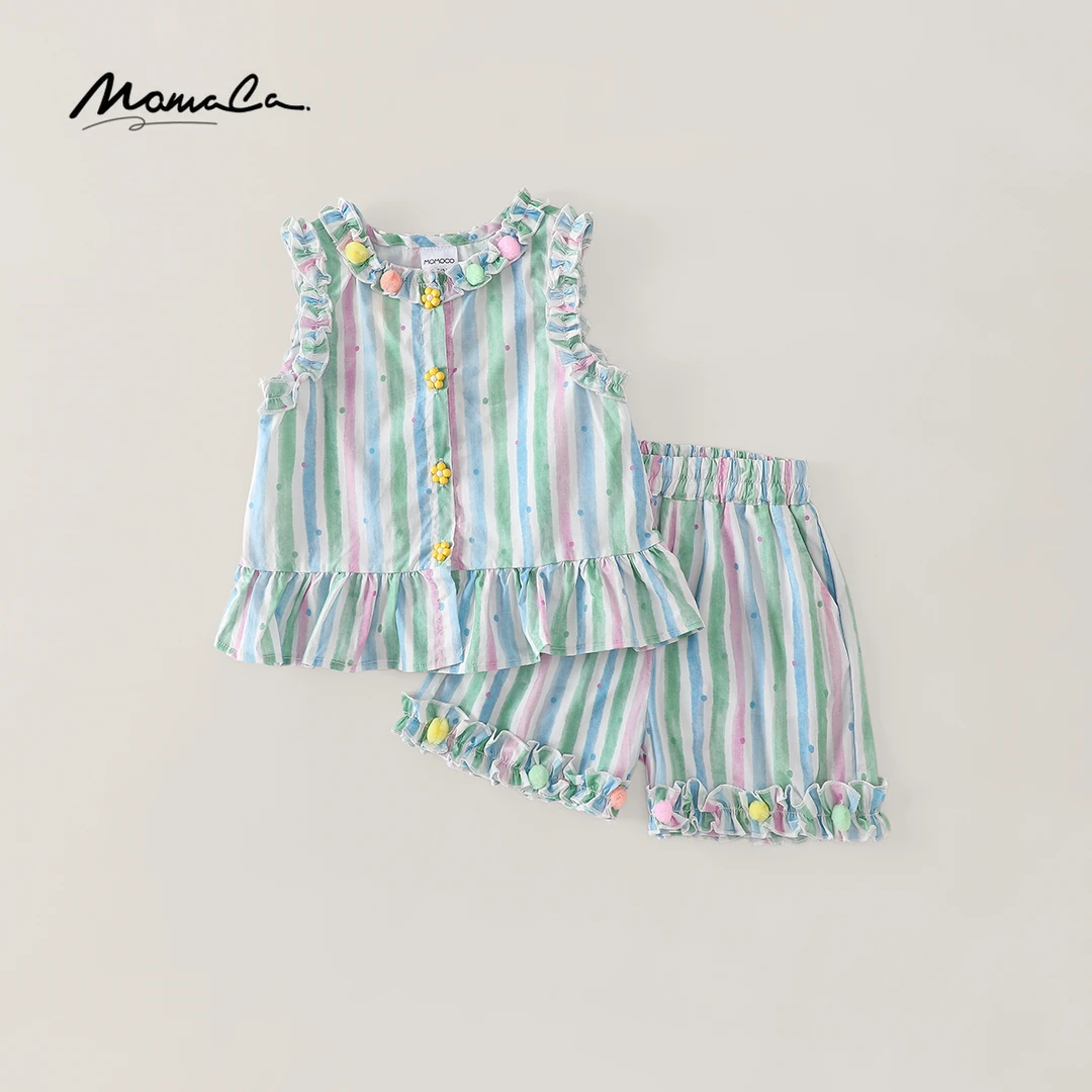 MOMOCO夏季薄款少女风休闲夏装女童韩版条纹套装77630578212