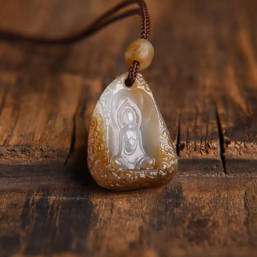 和田玉观音吊坠糖玉精雕挂件男女款天然玉石项链玉佩玉坠一物一图