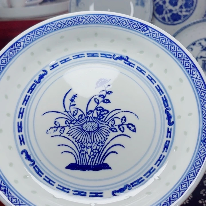 青花玲珑8寸窝盘兰花