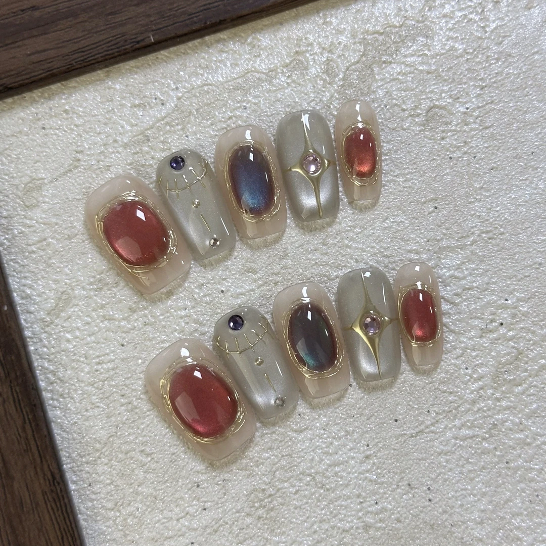 埃及艳后 | 复古贵气炫彩猫眼短甲手工穿戴甲