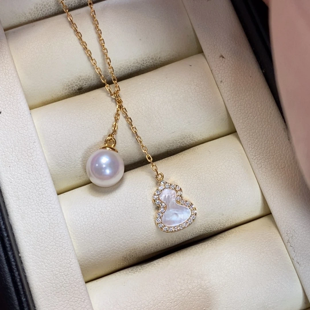 海水珍珠套链银S925镀金镶嵌微瑕