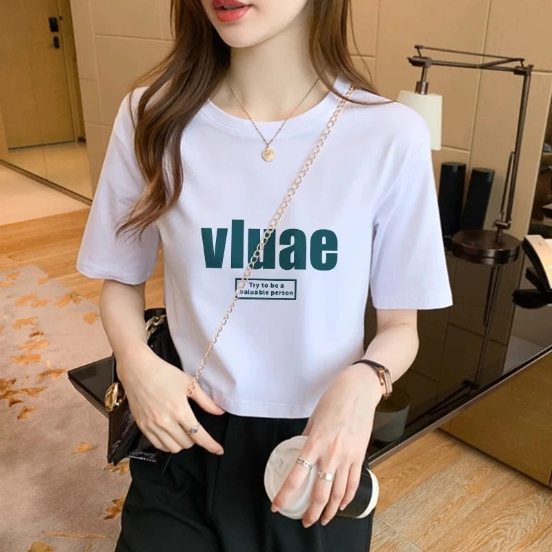 白色纯棉短袖t恤女2025年新款夏季设计感正肩高腰短款露脐上衣潮